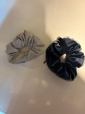 Set of Two Oversized Velvet & Satin Scrunchies with Zip Pockets